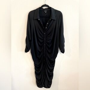 Torrid Women's Stretch Midi Dress 3X Black Gathered Button Front Longline Fitted